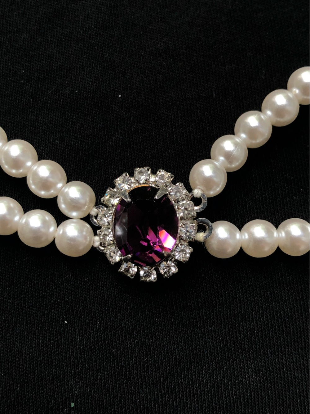 Vintage Pearl and Purple Glass Choker - Picture 2 of 6